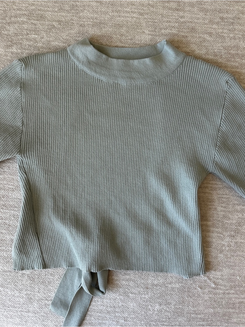 Zara Cropped Ribbed Mock Neck Sweater - Sage Green